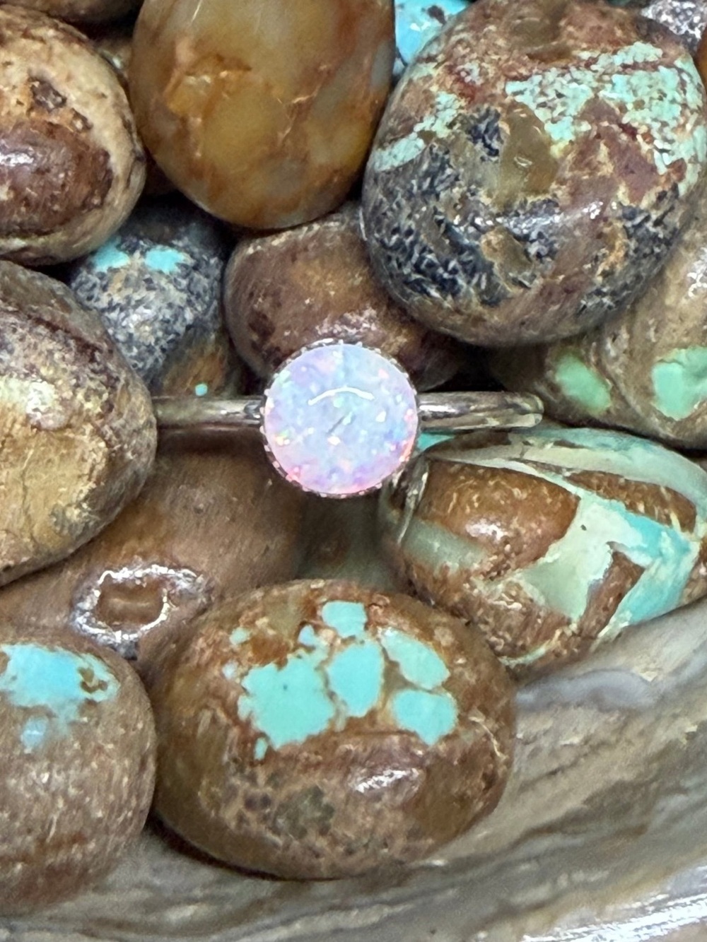 Pink Opal Round Solitaire Ring
